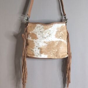 Myra Valley Brook Leather & Hairon Bag In Caramel with Gold Flecks-NWT